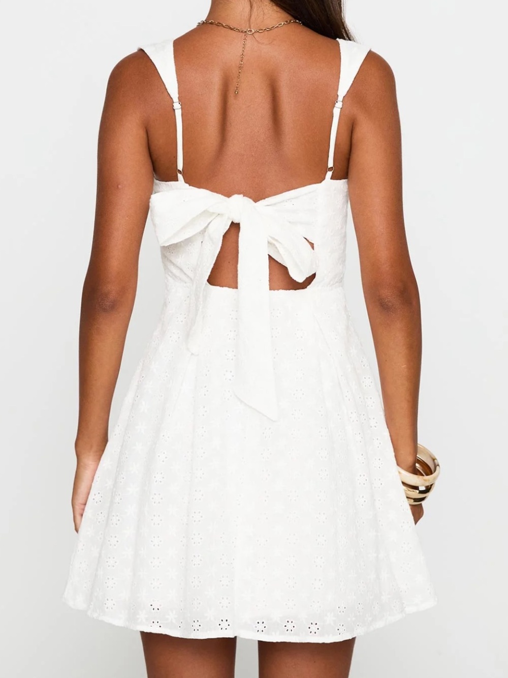 Princess Polly White Eyelet Bow-Back Mini Dress - Picture 4 of 8